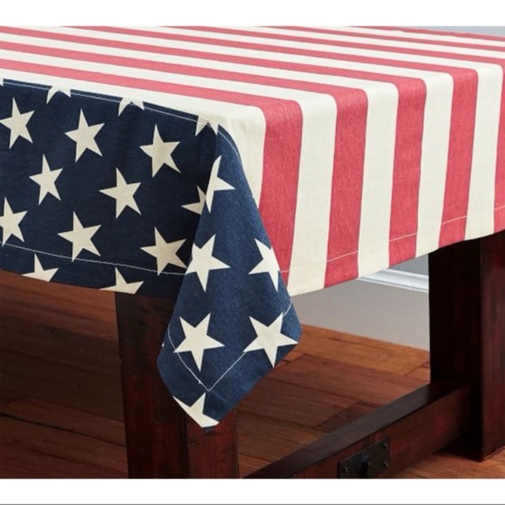 Patriotic Stars & Stripes Tablecloth - Red White Blue- Pottery Barn 70” x 108”